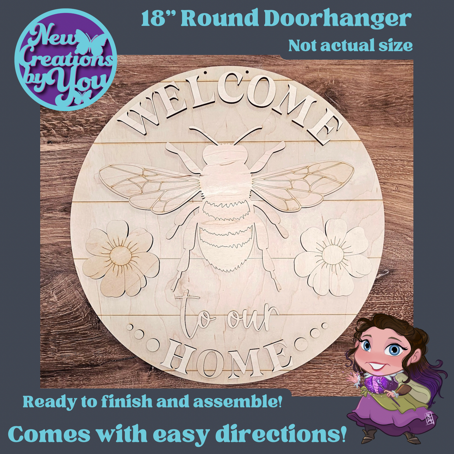 Welcome Bees & Blooms 18” Round Doorhanger sign - ready to paint home decor signs