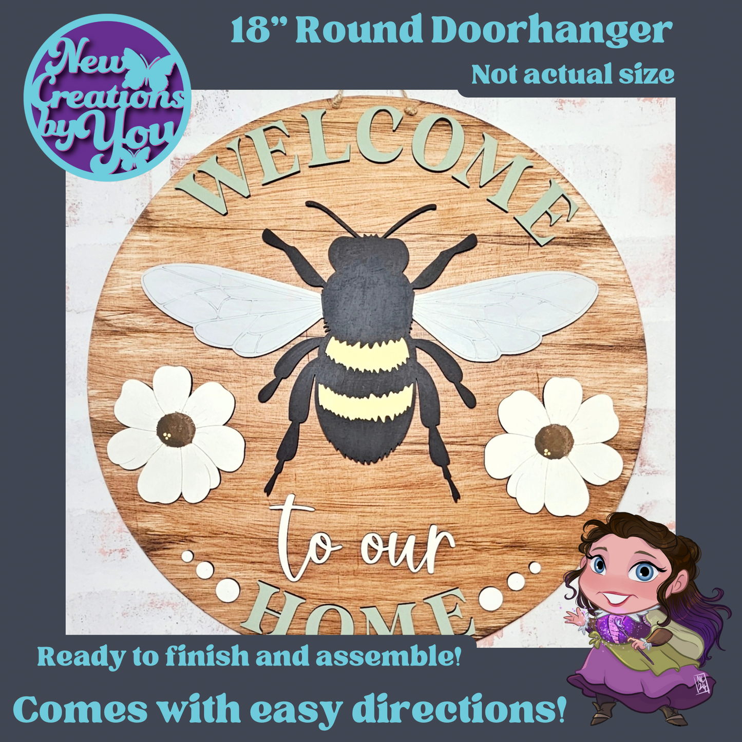 Welcome Bees & Blooms 18” Round Doorhanger sign - ready to paint home decor signs