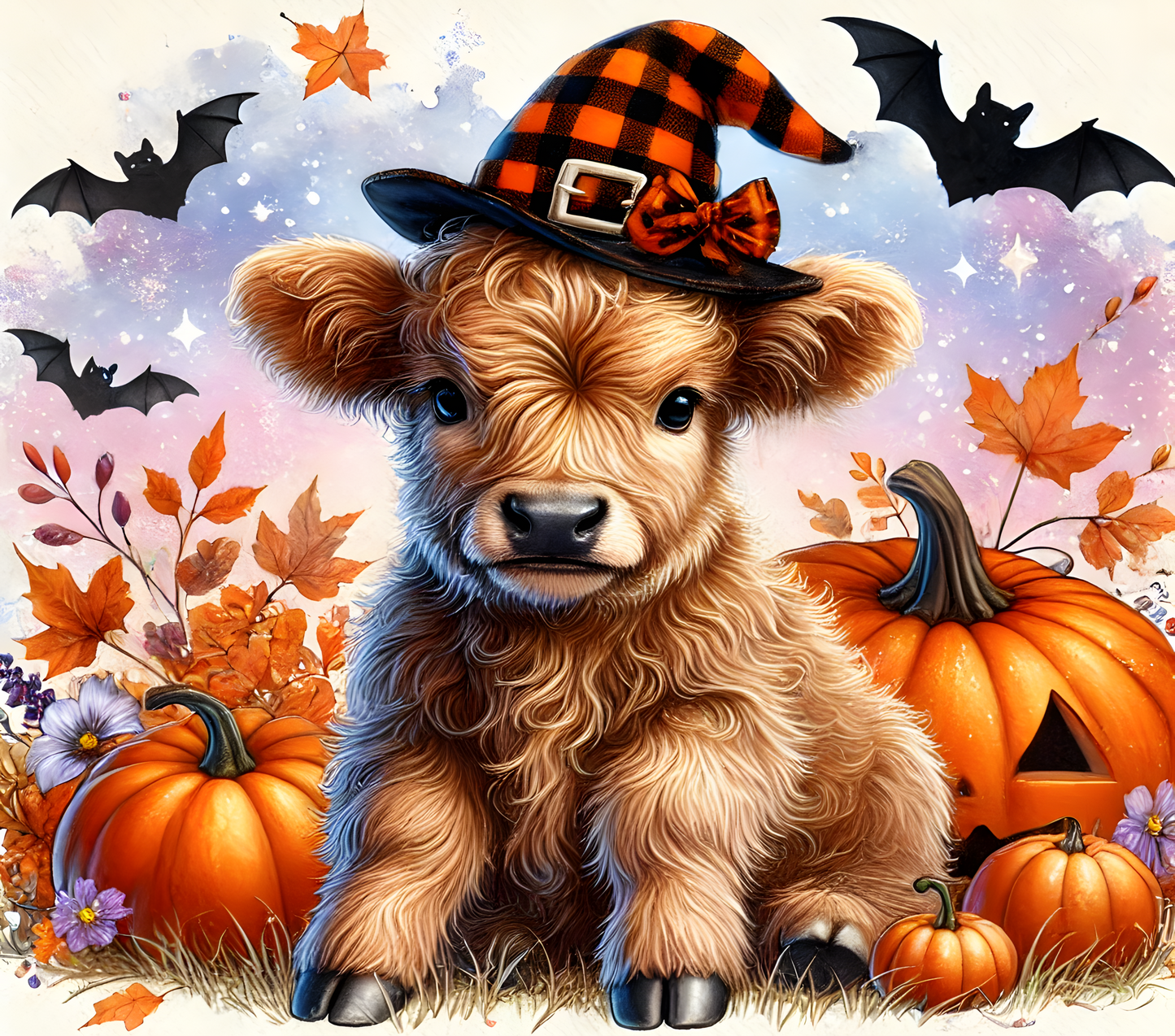 Cute Highland Cow Halloween Full Color 20oz Skinny Tumbler