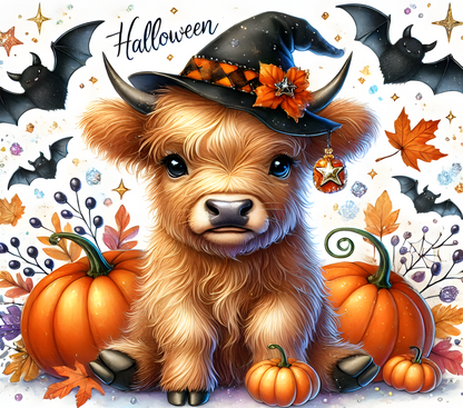 Cute Highland Cow Halloween Full Color 20oz Skinny Tumbler