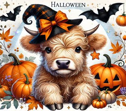 Cute Highland Cow Halloween Full Color 20oz Skinny Tumbler