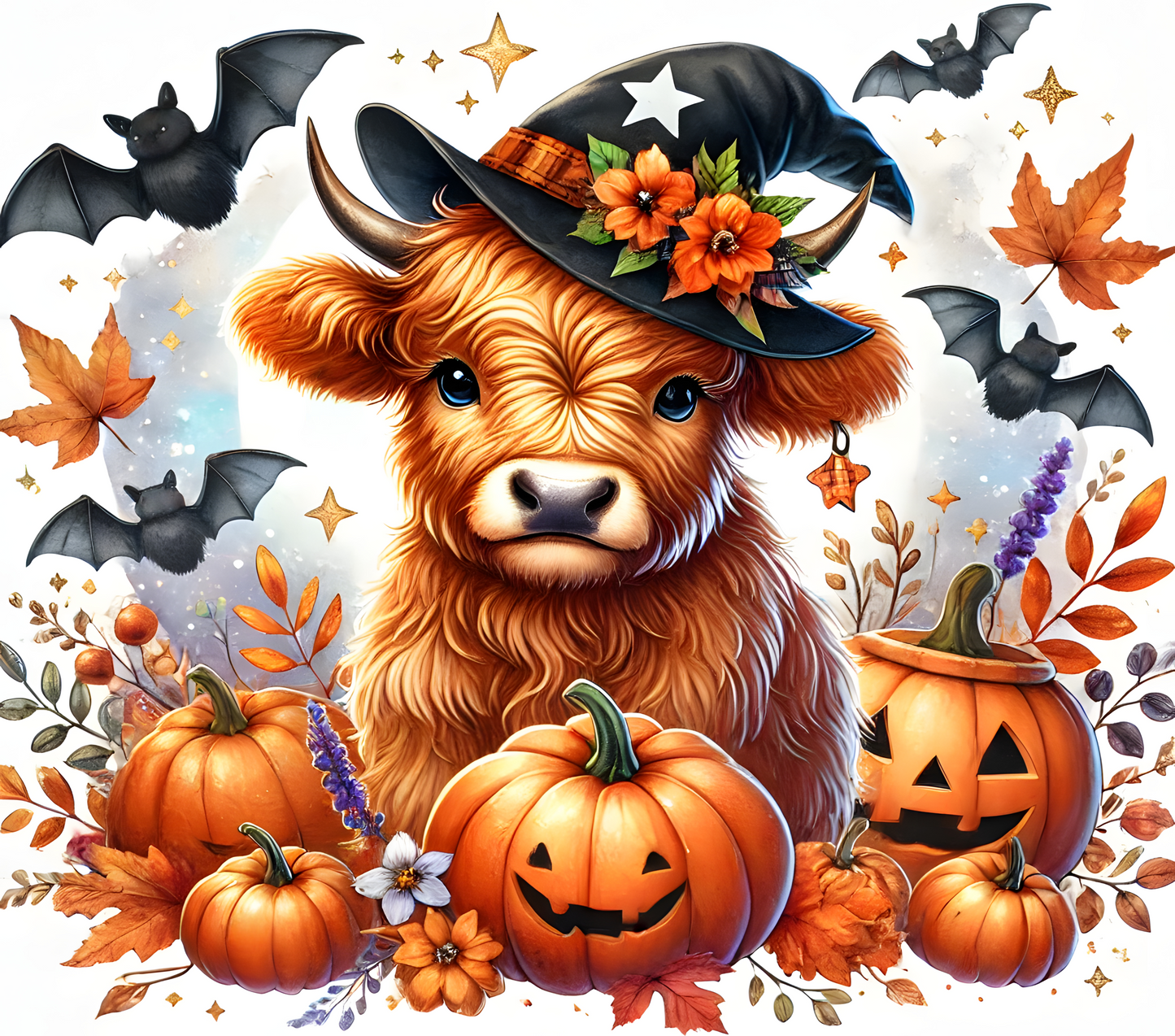 Cute Highland Cow Halloween Full Color 20oz Skinny Tumbler