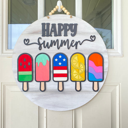 Happy Summer Popsicles Door Hanger Kit - Round - Various Sizes