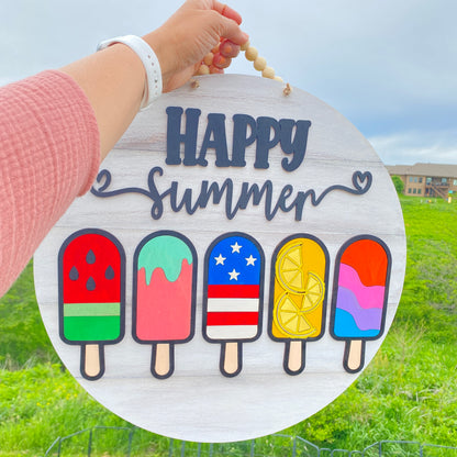 Happy Summer Popsicles Door Hanger Kit - Round - Various Sizes