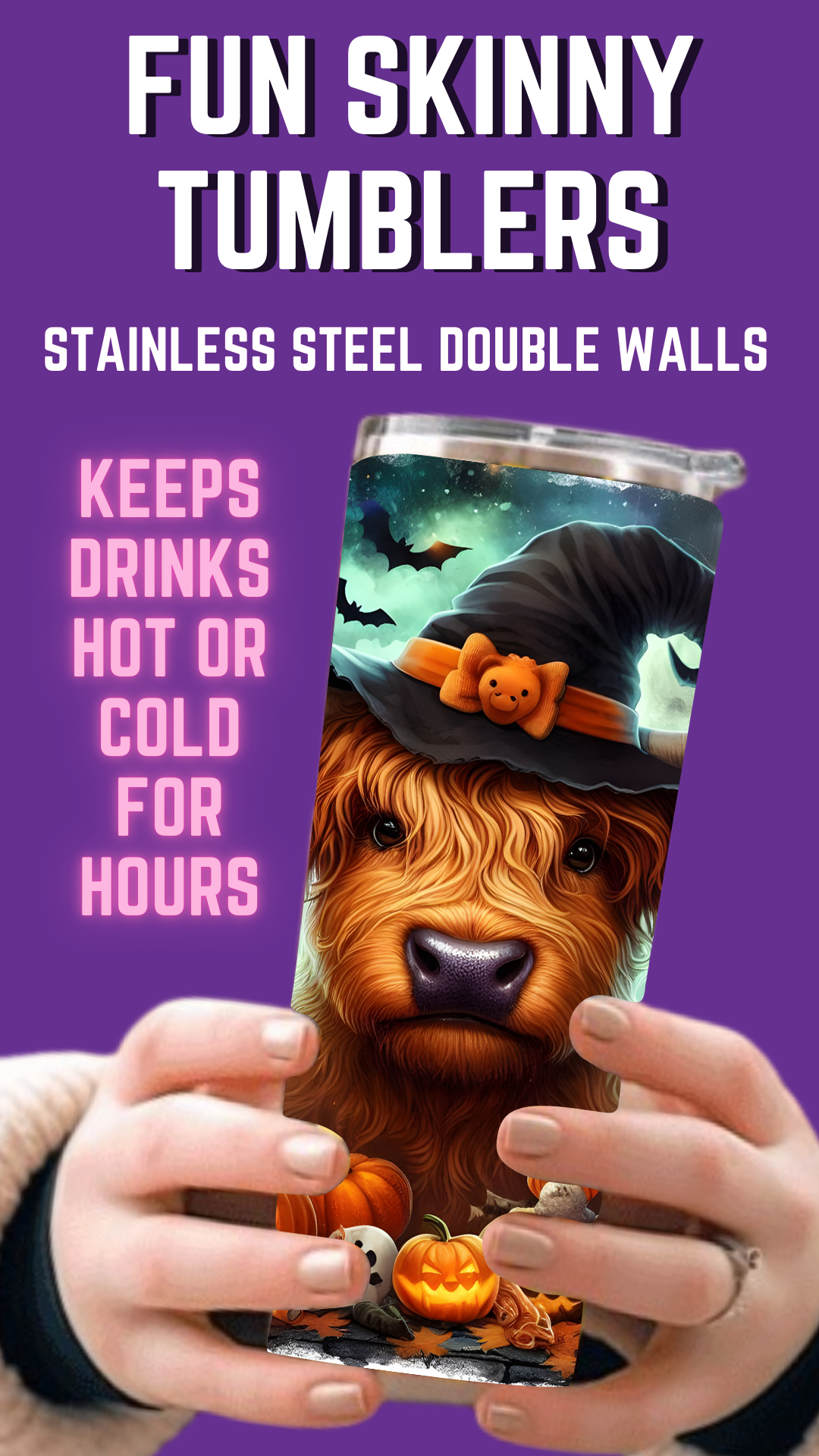 Halloween Highland Cow1Full Color 20oz Skinny Tumbler