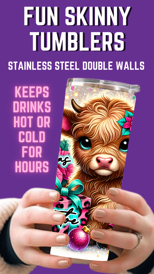 Highland Cow Christmas Full Color 20oz Skinny Tumbler