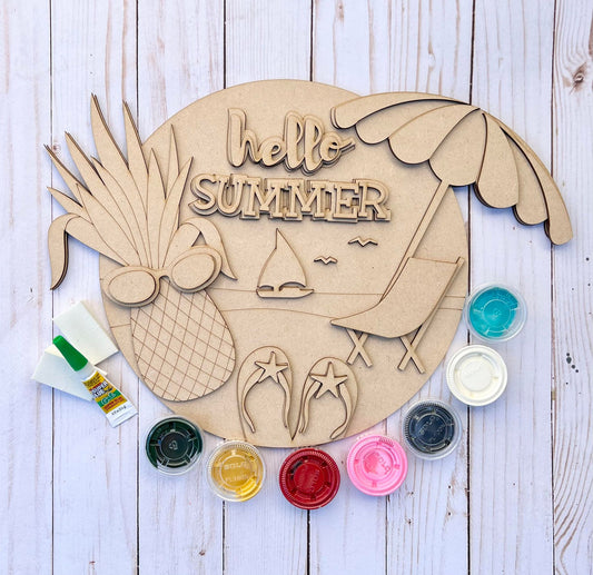 Hello Summer Beach Round Layers Sign