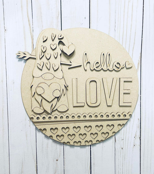 Hello Love Gnome Layers Sign