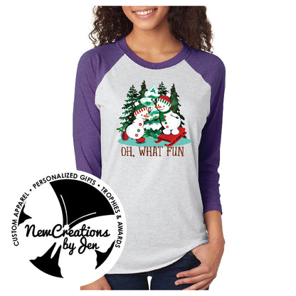 Oh What Fun Snowmen Unisex Baseball/Raglan T-Shirt