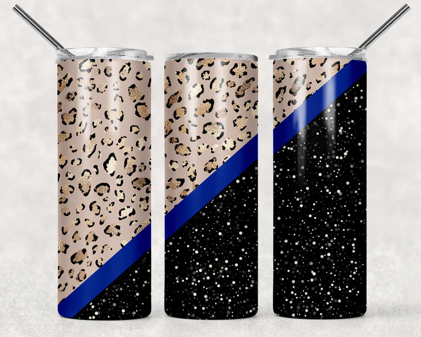 Leopard Black Glitter Print Stainless Steel Skinny Tumbler - 20oz