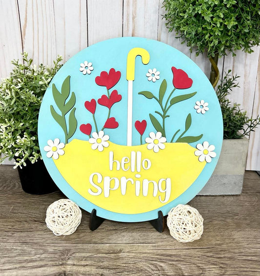 Umbrella Spring Flowers Round Layers Sign